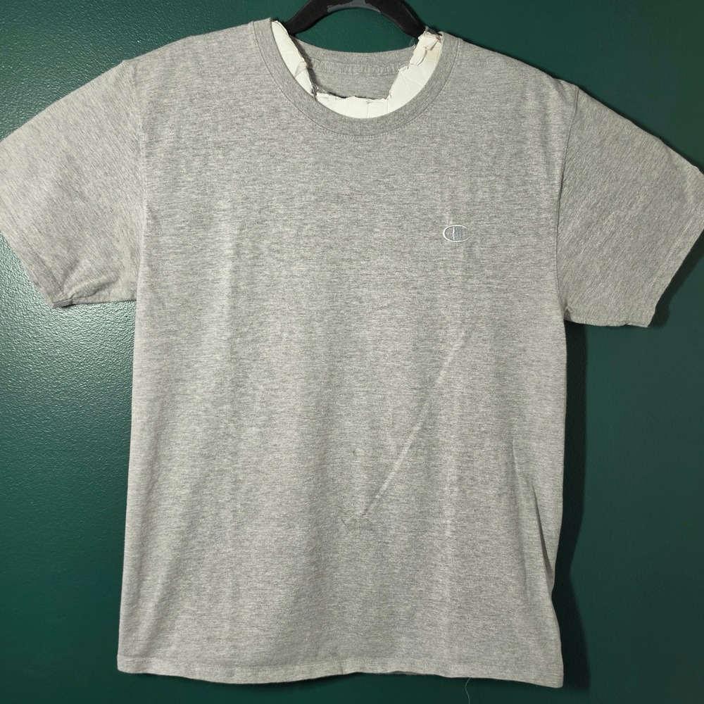 Champion Mens Heather Gray Authentic Athleticwear Embroidered Logo T-Shirt M